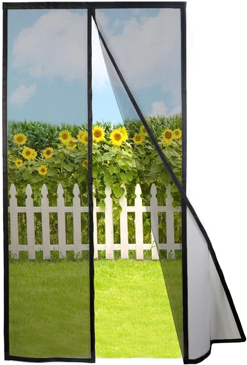 Risareyi Magnetic Screen Door Self Closing, Black Upgraded Polyester Thicken Mesh Mosquito Net Front Door Screen Magnetic Closure, Keep Bugs Out, Frame Hook & Loop, Actual Size 26 x 82 inches - Image 1